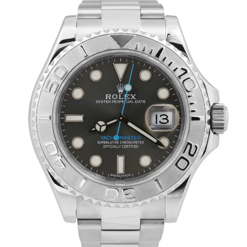 Unisex smartwatch with heart rate monitor-Rolex Yacht-Master Platinum RHODIUM 40mm Stainless Steel Oyster Watch 116622