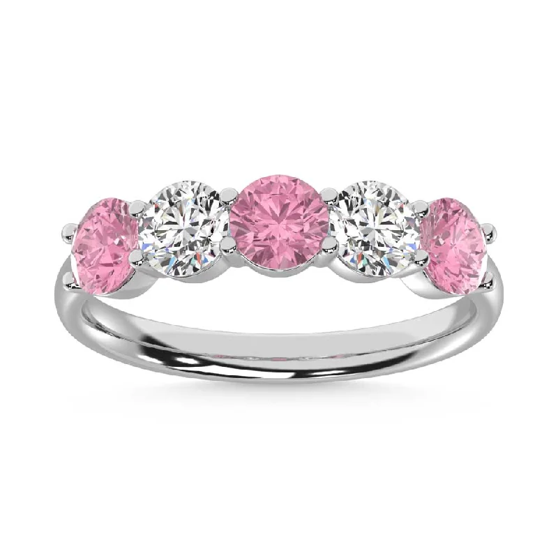 Women’s minimalist engagement rings-14K White Gold  2 Ct.Tw. 5 Stone Alternate White and Pink Lab Grown Diamond Band