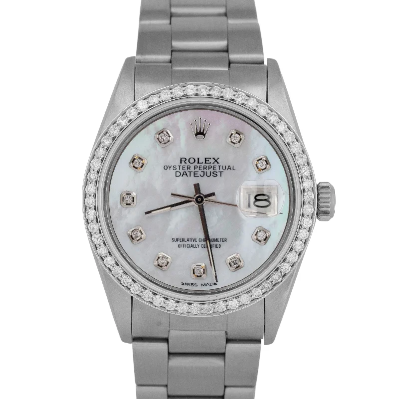 Unisex minimalist watches-MINT Rolex DateJust 36mm DIAMOND Stainless Automatic MOP Oyster Watch 16030