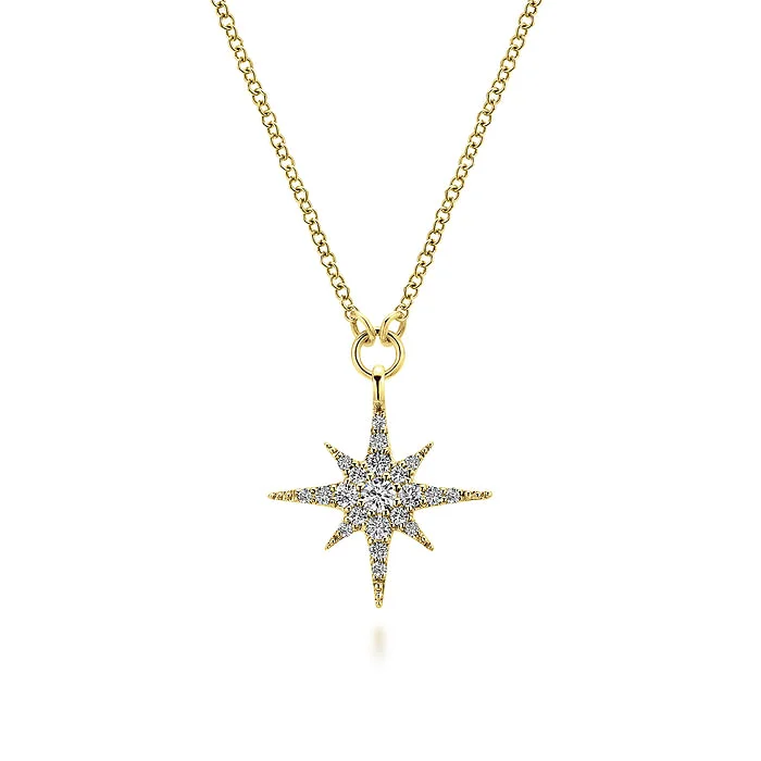 Women’s sapphire necklaces-14K Yellow Gold Diamond Starburst Pendant Necklace