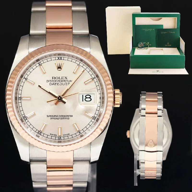 Unisex magnetic strap watches-MINT Rolex DateJust Two Tone Steel 36mm 116231 Rose Gold Silver Oyster Watch Box