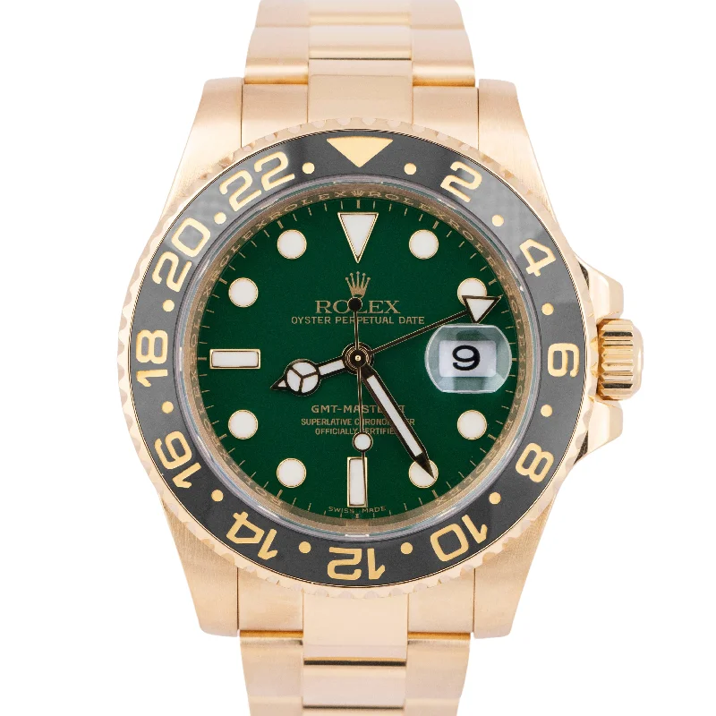 Unisex digital watches-MINT PAPERS Rolex GMT-Master II GREEN 18K Yellow Gold 40mm Watch 116718 BOX