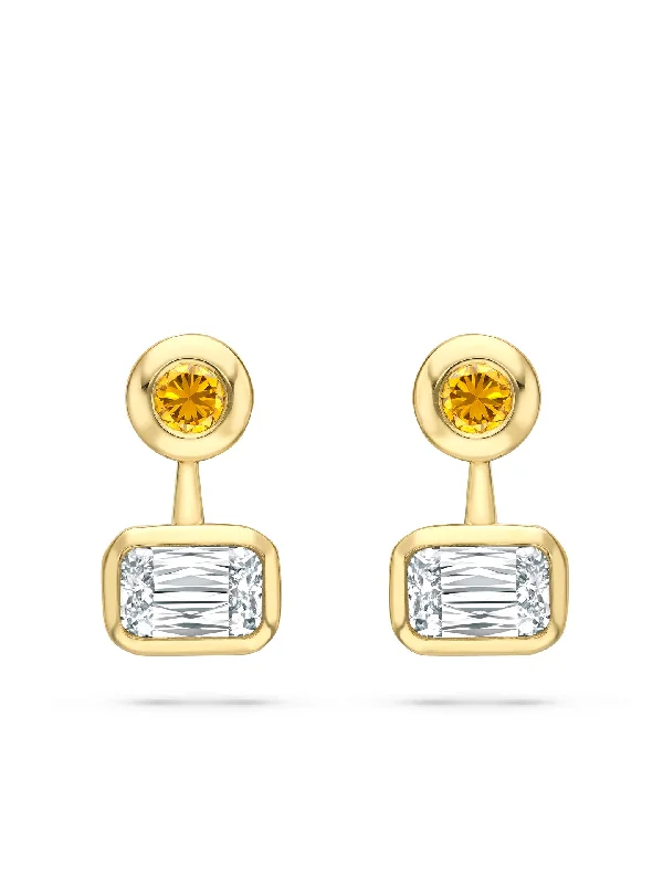 Women’s diamond earrings-Florentine Ashoka and Yellow Diamond Yellow Gold Earrings