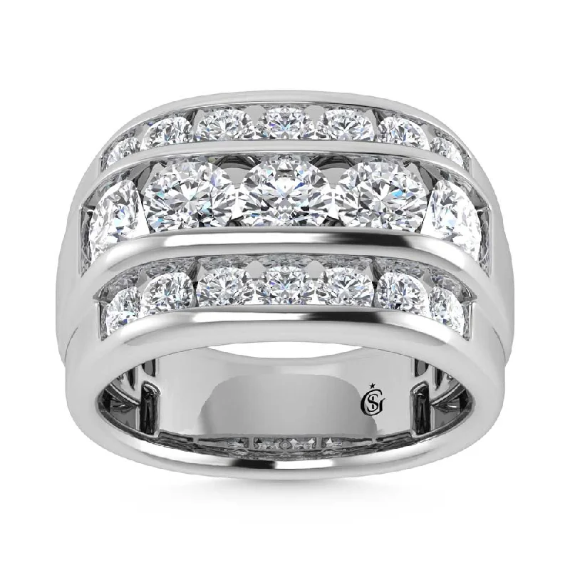 Women’s blue diamond engagement rings-14K White Gold  4 1/10 Ct.Tw. Lab Grown Diamond Channel Set Mens Ring