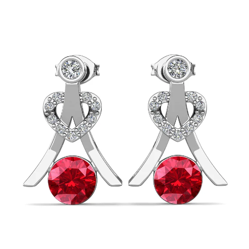 Women’s stud earrings-Serenity July Birthstone Ruby Earrings 18k White Gold Plated Silver Earrings with Round Cut Swarovski Crystals