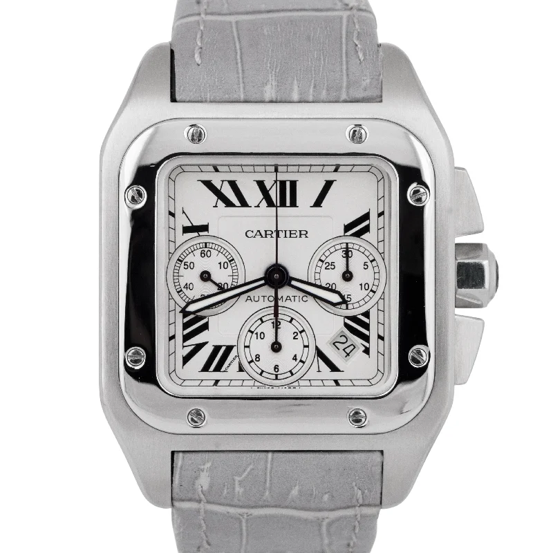 Unisex vintage watches-MINT Cartier Santos 100 XL Chronograph 2740 Stainless Steel 41mm Automatic Watch