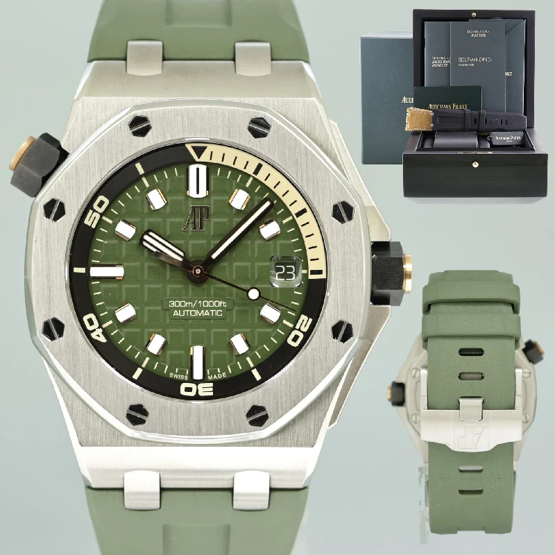 Unisex sporty wrist watches-PAPERS MINT Audemars Piguet Royal Oak Offshore Diver Green Rubber 42mm 15720ST