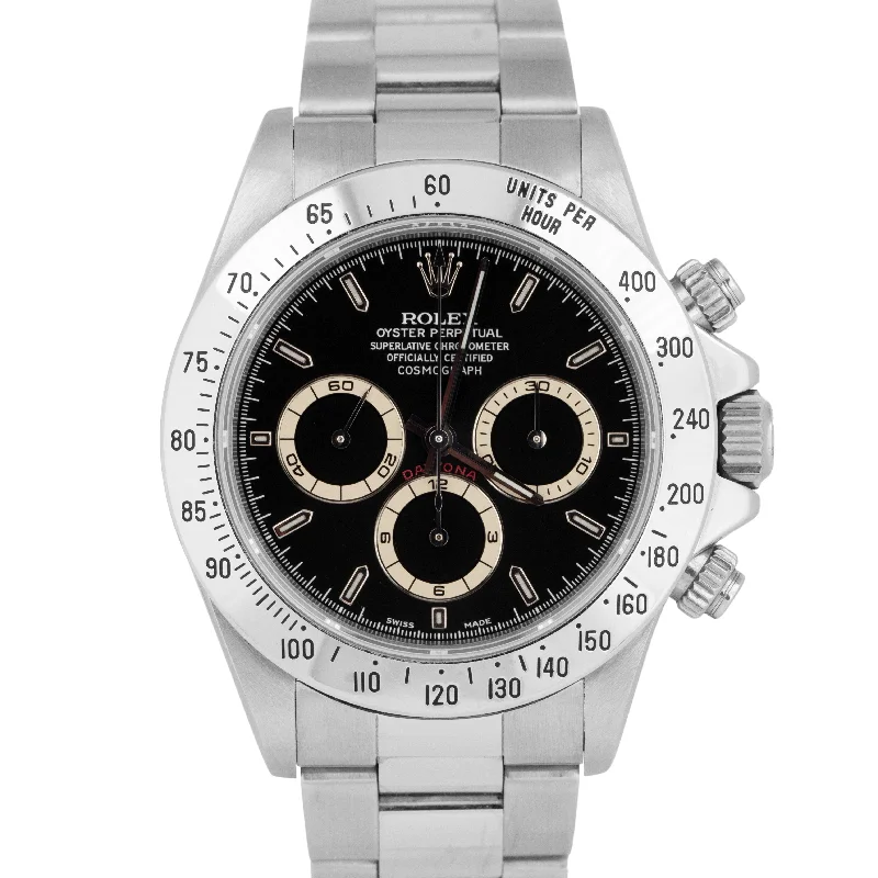 Unisex sapphire crystal watches-PAPERS Rolex Daytona Cosmograph BLACK Stainless Steel 40mm 16520 Watch BOX