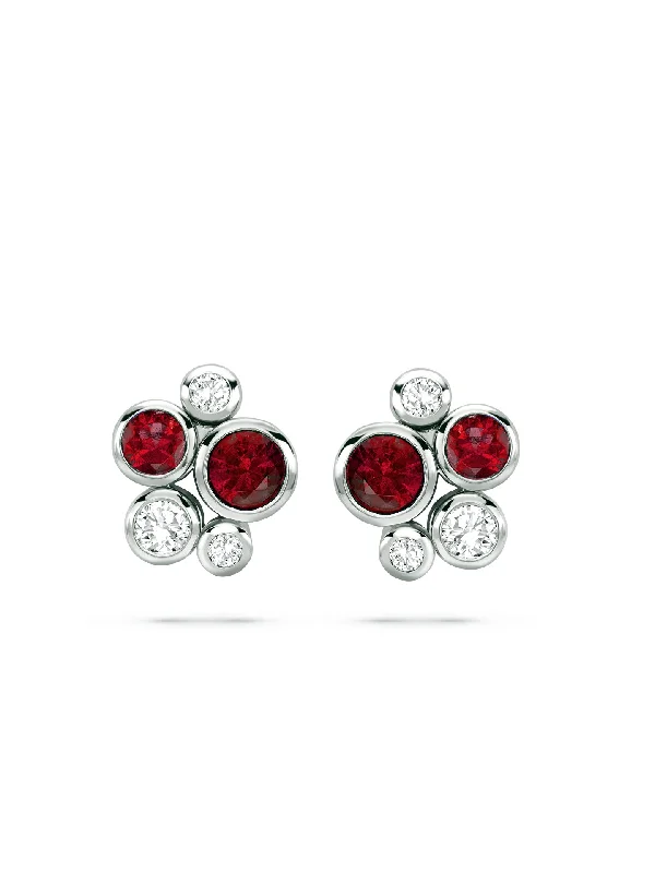 Women’s luxury earrings-Raindance Platinum Ruby Cluster Earrings