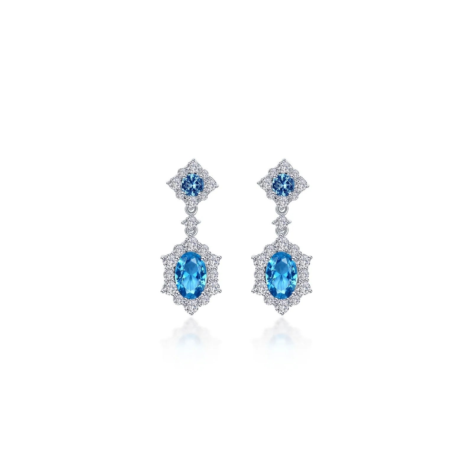 Women’s retro earrings-Lafonn Simulated Diamond & Blue Topaz Oval Halo Earrings E0593BTP