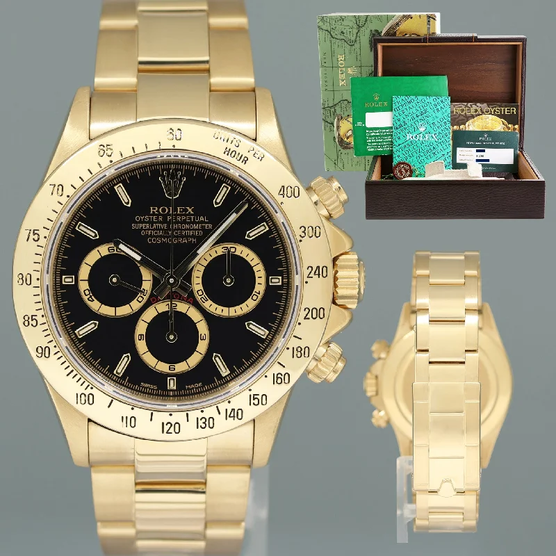 Unisex durable digital watches-2023 RSC PAPERS Rolex Daytona 16528 Zenith Black Dial Yellow Gold E Serial Watch Box