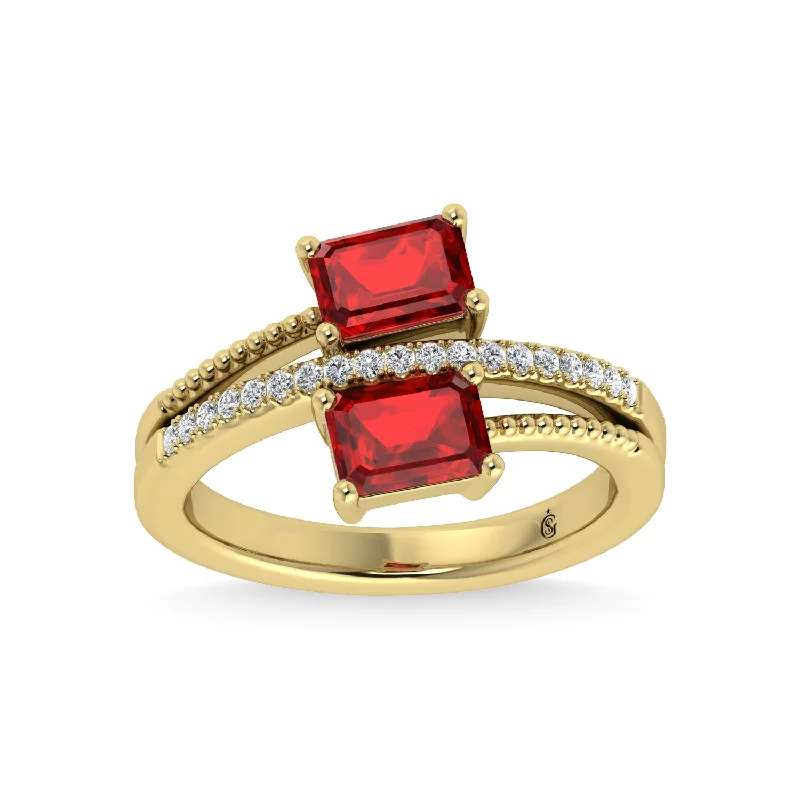 Women’s opal engagement rings-14K Yellow Gold Diamond and Ruby 1 3/8 Ct.Tw. Stackable Band