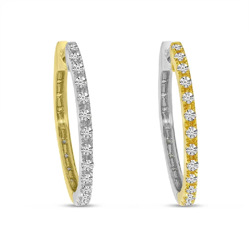 Women’s luxury earrings-14K Yellow & White Gold 0.52ct. Diamond Reversible Huggie Hoop Earrings