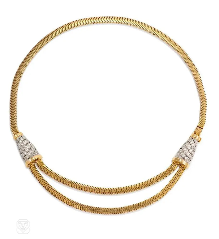 Women’s layered pearl necklaces-Retro gold and diamond Brazilian link necklace