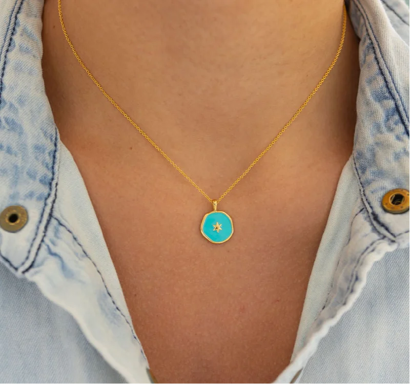 Women’s colorful gemstone necklaces-Turquoise Star Charm Necklace