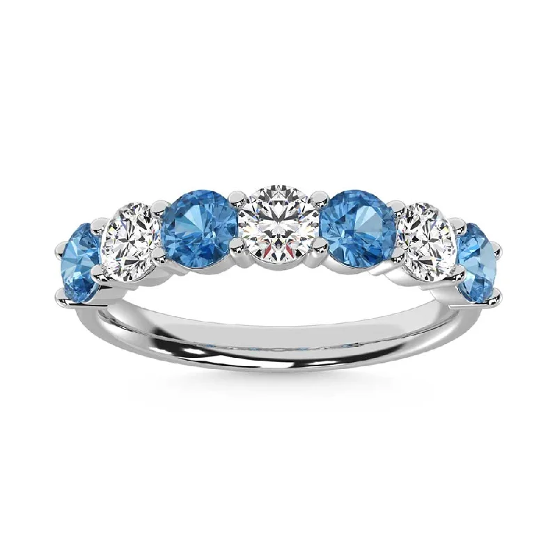 Women’s filigree engagement rings-14K White Gold  1 Ct.Tw. 7 Stone Alternate White and Blue Lab Grown Diamond Band