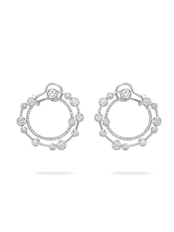 Women’s vintage earrings-Waterfall Large Diamond Platinum Hoop Earrings