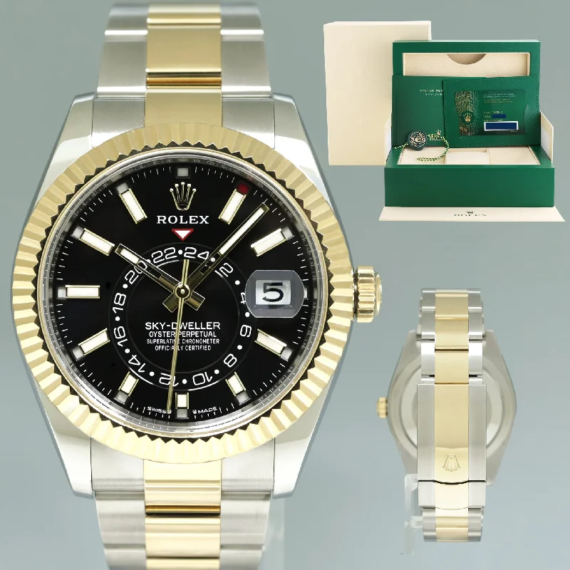 Unisex date display watches-2023 NEW PAPERS Rolex Sky-Dweller Two Tone Gold Black Oyster 42mm 336933 Watch