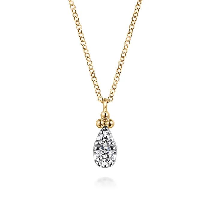 Women’s classic necklaces-14K Yellow Gold Diamond Bujukan Teardrop Pendant Necklace