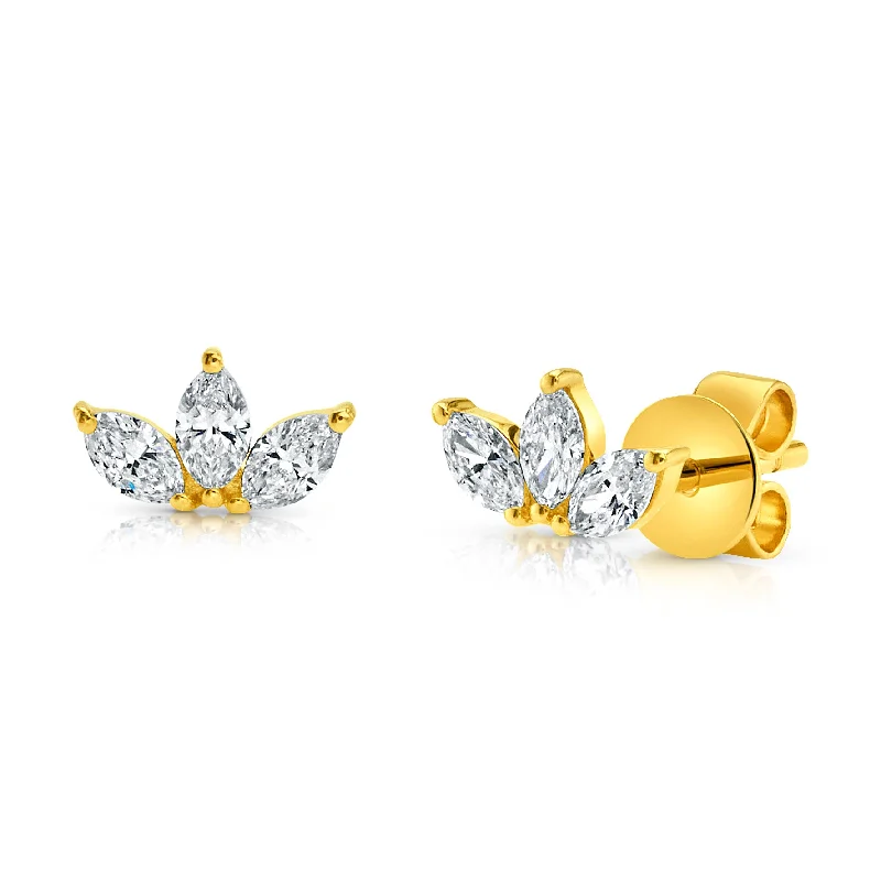 Women’s trendy engagement rings-DIAMOND LOTUS STUDS, 14kt GOLD