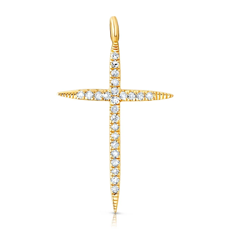 Women’s pave engagement rings-GLORIOUS DIAMOND CROSS CHARM, 14KT GOLD