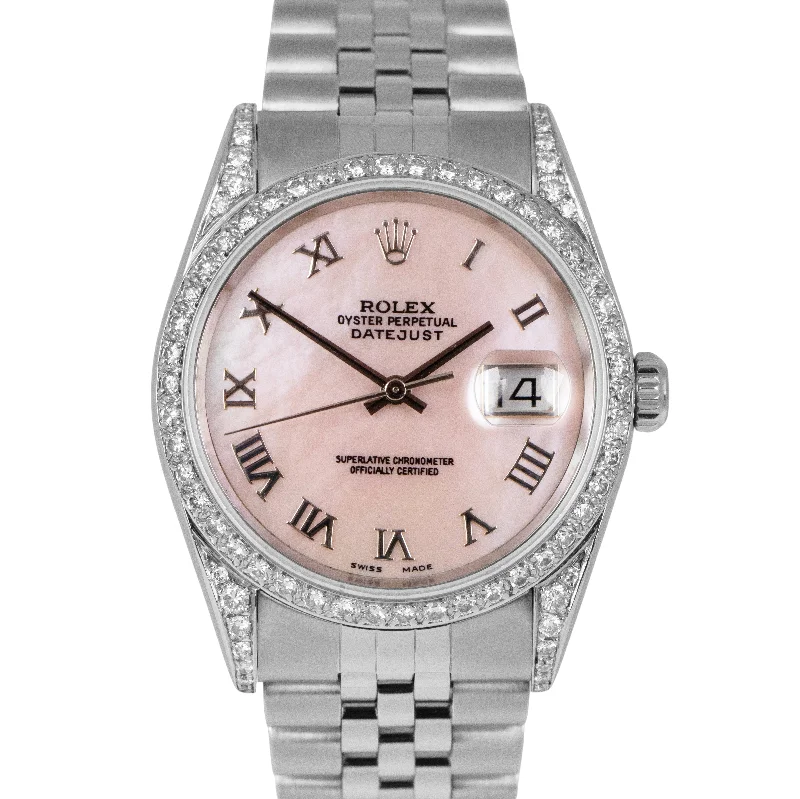 Unisex compact watches-MINT Rolex DateJust 36mm Pink MOP Steel Diamond Automatic Jubilee Watch 16234