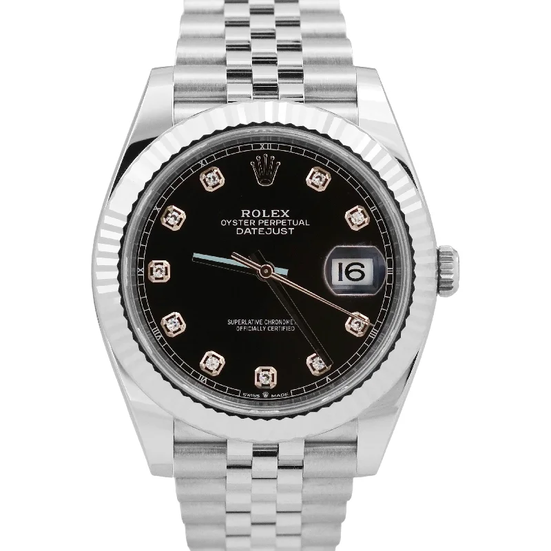 Unisex compact watches-MINT 2024 PAPERS Rolex DateJust 41mm BLACK DIAMOND 18K JUBILEE Fluted 126334 BOX