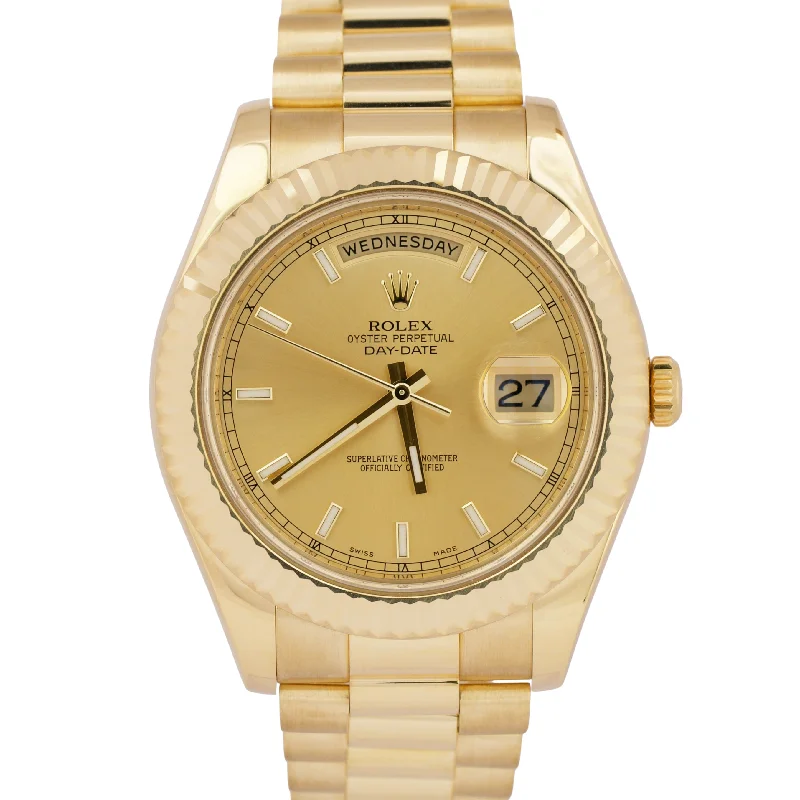 Unisex vintage watches-MINT PAPERS Rolex Day-Date II 41mm CHAMPAGNE 18K Yellow Gold Fluted 218238 BOX