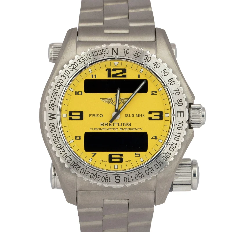 Unisex analog watches-MINT Breitling Emergency Chronograph YELLOW Titanium 43mm E76321 Watch BOX