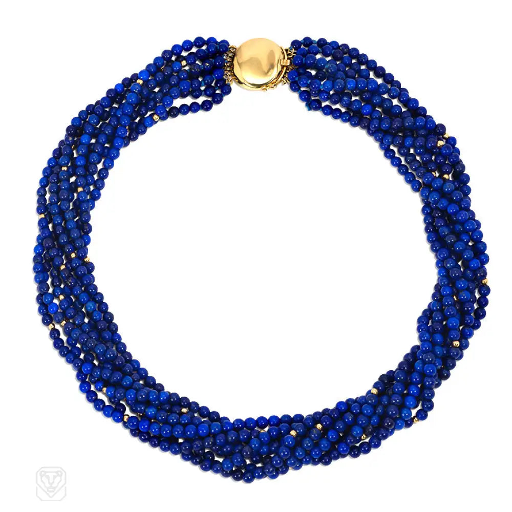 Women’s chain and pendant necklaces-Lapis and gold beaded necklace, Angela Cummings for Tiffany & Co.