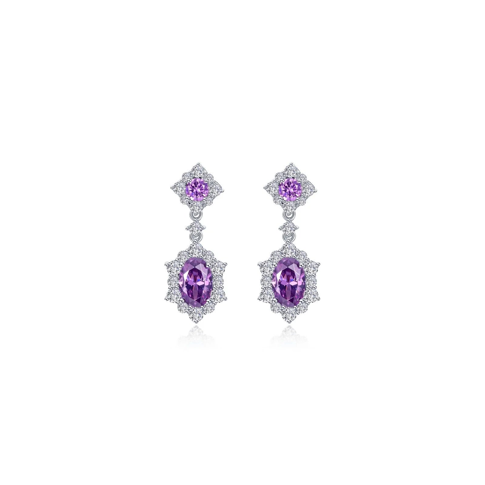 Women’s custom earrings-Lafonn Simulated Diamond & Amethyst Oval Halo Earrings E0593AMP