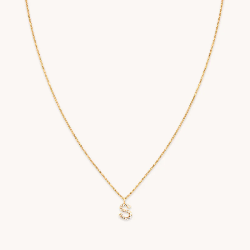 Women’s love pendant necklaces-S Initial Pavé Pendant Necklace in Gold