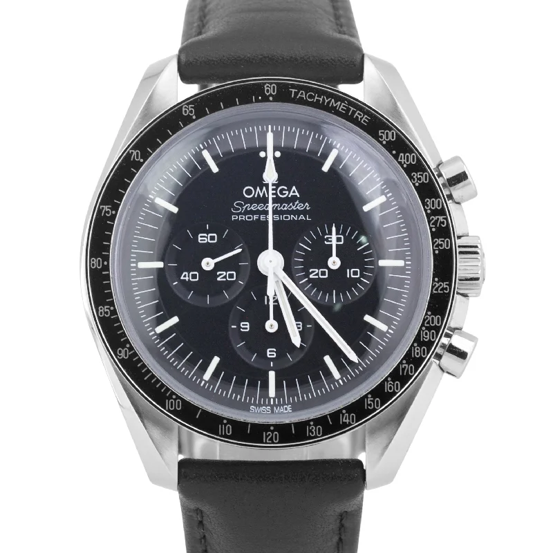 Unisex oversized watches-2023 PAPERS Omega Speedmaster BLACK Leather Steel 42mm 310.32.42.50.01.001 BOX