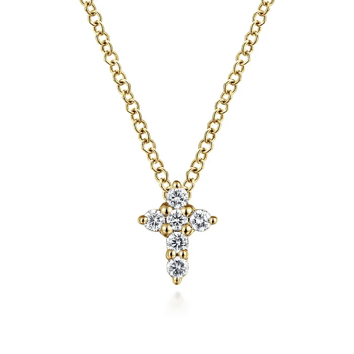 Women’s ruby necklaces-14K Yellow Gold Diamond Cross Pendant Necklace