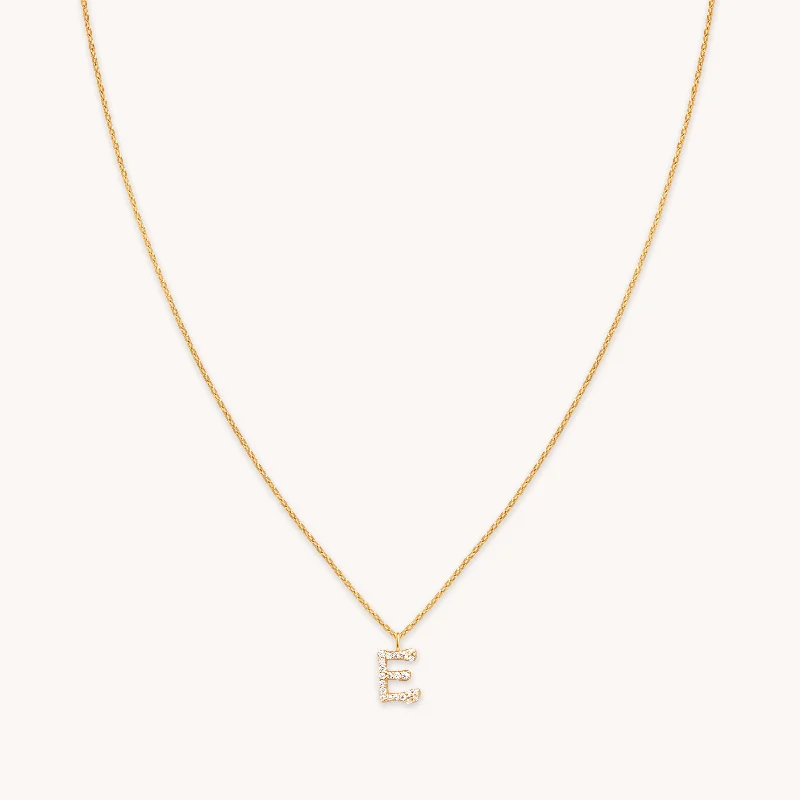 Women’s double chain necklaces-E Initial Pavé Pendant Necklace in Gold