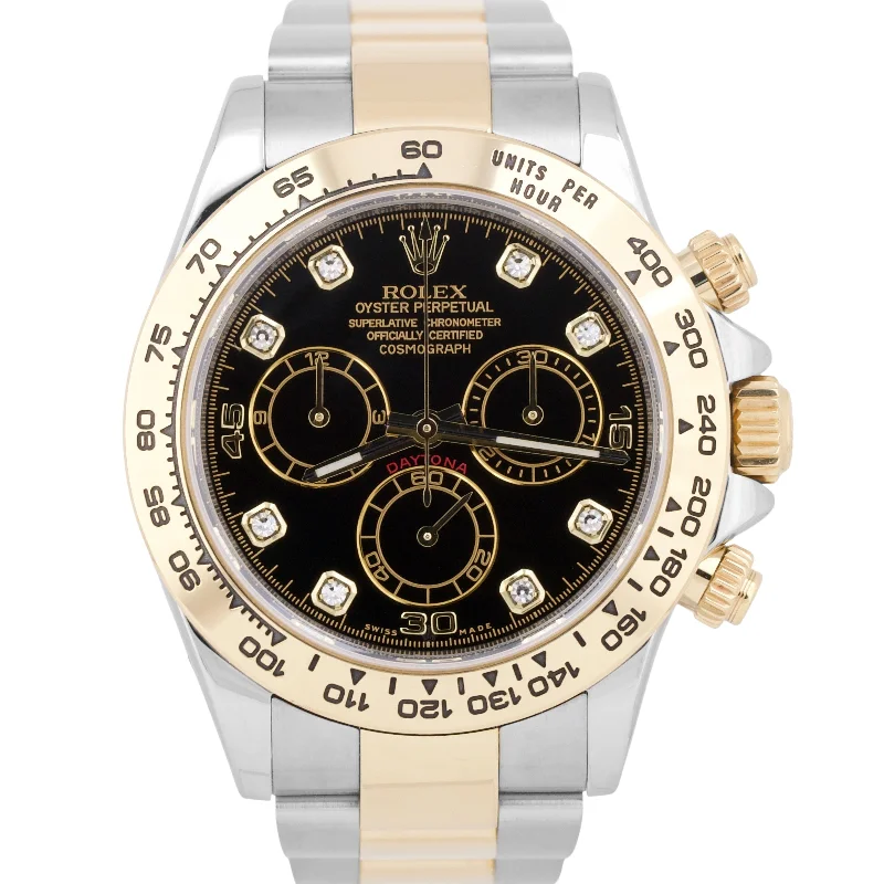 Unisex wrist watches-MINT Rolex Daytona BLACK DIAMOND Two-Tone 18K Yellow Gold Stainless Steel 116503