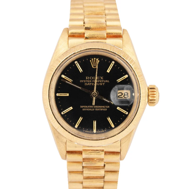 Unisex precision timepieces-Ladies Rolex DateJust President Black 26mm BARK 18K Yellow Gold 6927 Watch