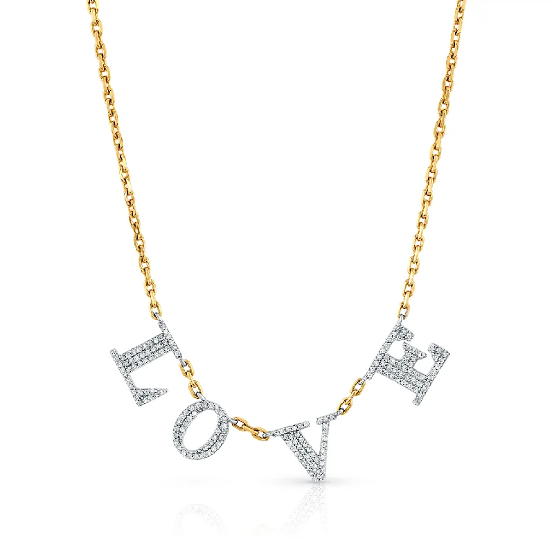 Women’s bold diamond engagement rings-LOVE LOCK DOWN CHAIN W/ PAVE DIAMONDS, 14kt Gold