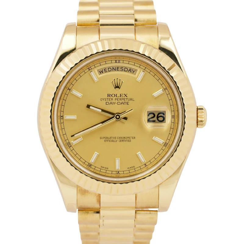 Unisex silver metal watches-Rolex Day-Date II President 41mm CHAMPAGNE 18K Yellow Gold Fluted 218238 BOX