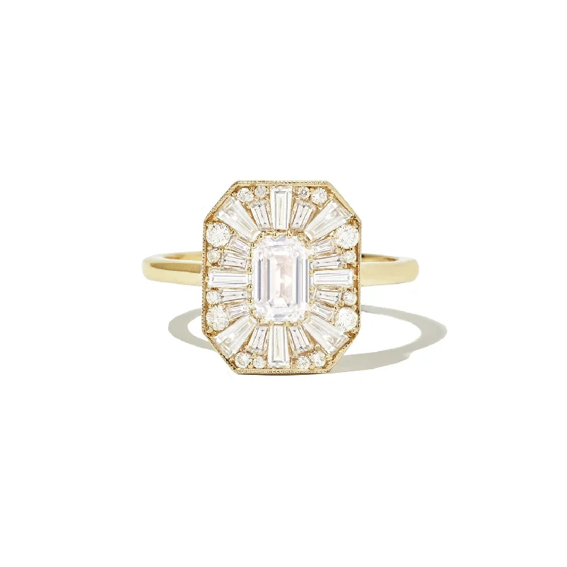 Women’s vintage-style engagement rings-Emerald Cut Ballerina Diamond Mosaic Ring