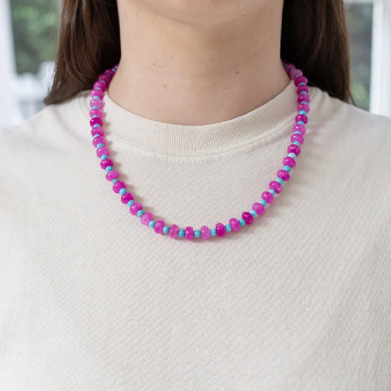 Women’s fancy necklaces-Hot Pink and Turquoise Stone Necklace