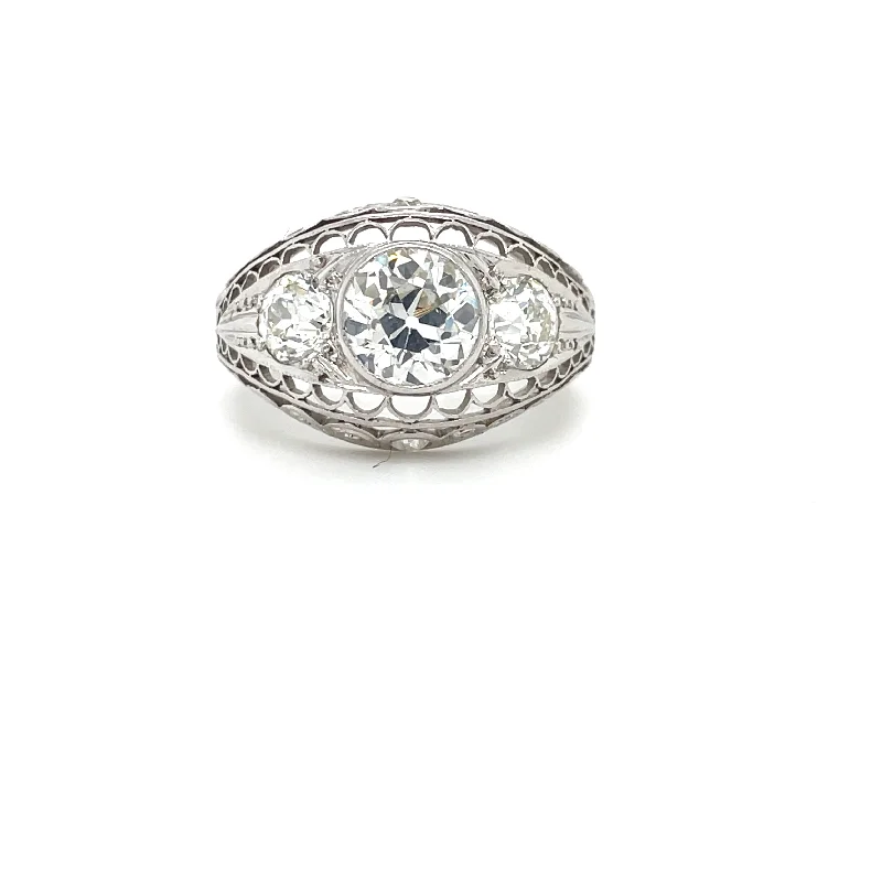 Women’s bezel-set engagement rings-Estate Platinum Diamond Filigree Ring