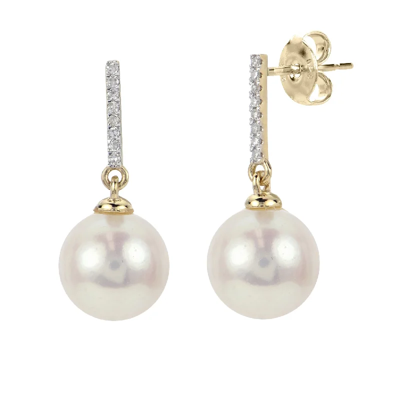 Women’s silver stud earrings-14K Yellow Gold Freshwater Pearl & Diamond Drop Earrings