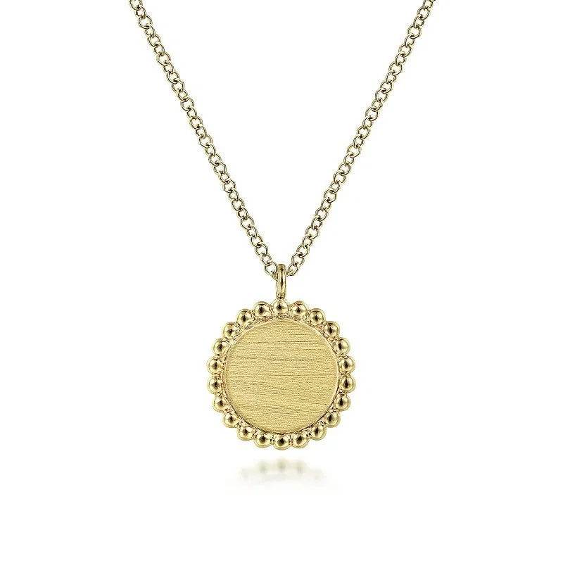 Women’s mixed metal necklaces-14K Yellow Gold Round Pendant Necklace with Bujukan Bead Frame