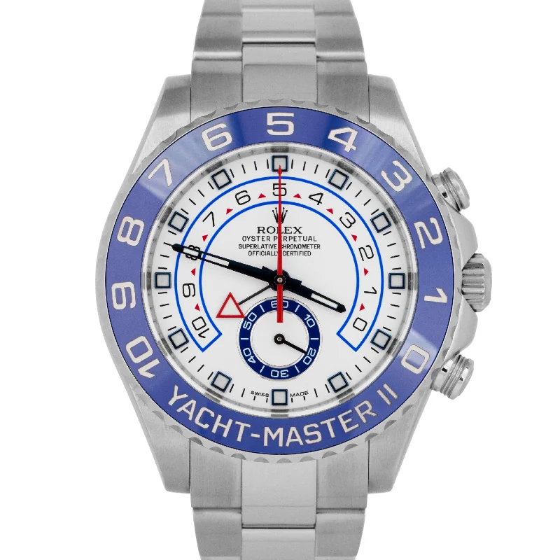 Unisex smartwatches for iPhone-MINT PAPERS Rolex Yacht-Master II 44mm White Stainless Blue Watch 116680 BOX