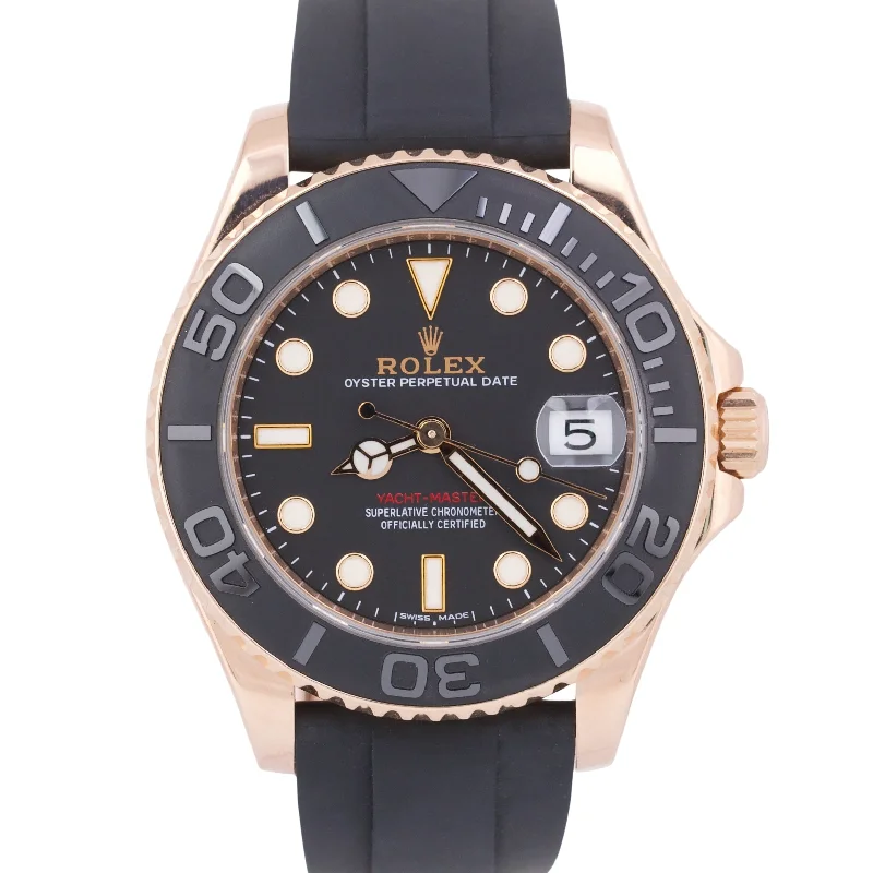 Unisex versatile wristwatches-MINT Rolex Yacht-Master 18k Rose Gold Oysterflex Rubber Black 37mm 268655 Watch