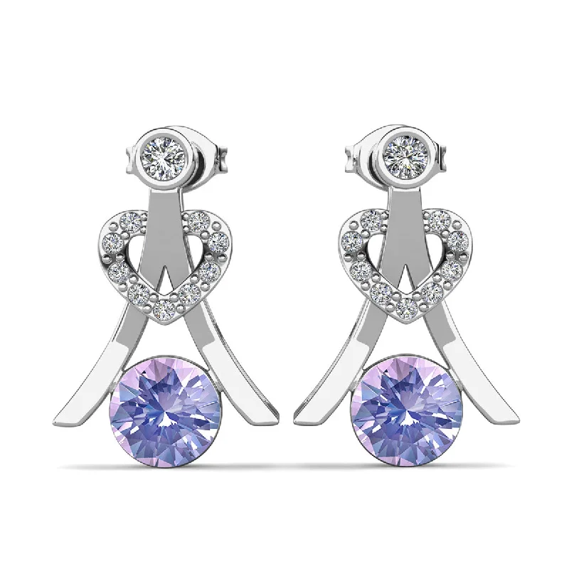 Women’s pearl earrings-Serenity June Birthstone Alexandrite Earrings 18k White Gold Plated Silver Earrings with Round Cut Swarovski Crystals