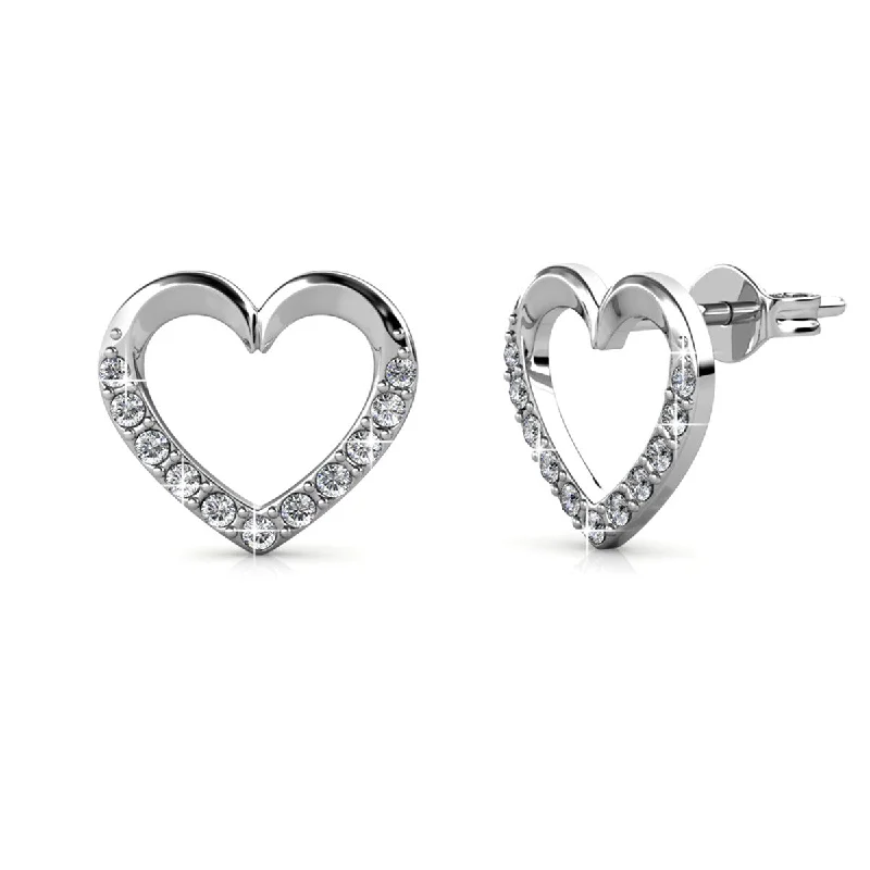 Women’s luxury gold earrings-Chelsea 18k White Gold Plated Silver Heart Stud Earrings with Swarovski Crystals