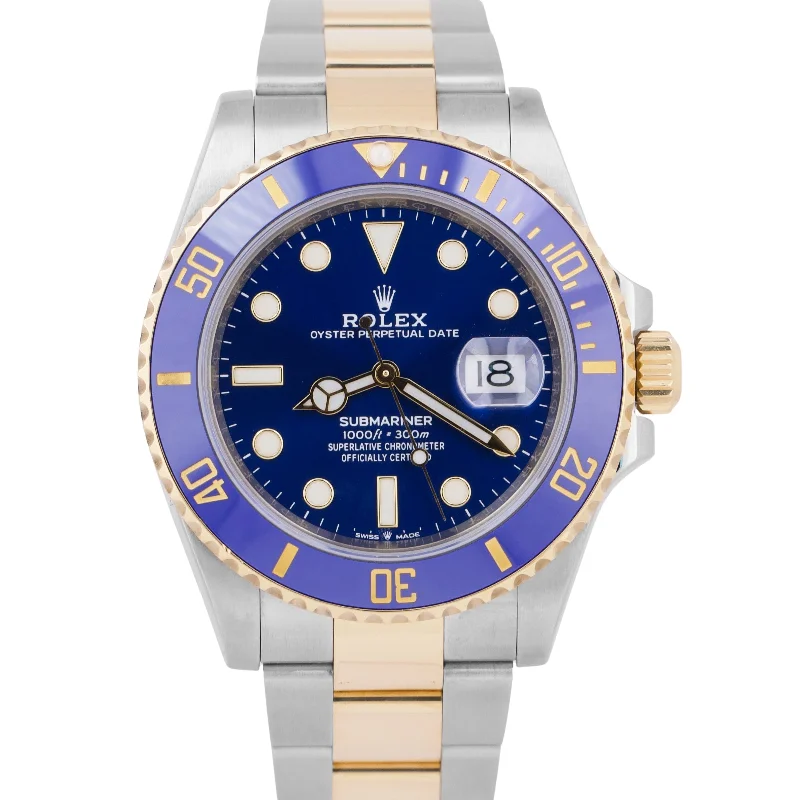 Unisex automatic chronograph watches-MINT Rolex Submariner Date 41 BLUE Ceramic Two-Tone 41mm 18K Gold 126613 LB