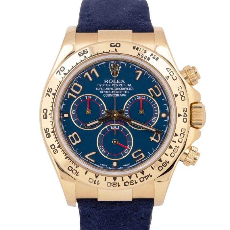 Unisex solar-powered watches-Rolex Daytona Cosmograph BLUE RACING 18K Yellow Gold Watch 116518 BOX